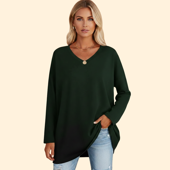 Women’s Oversized V-Neck T-Shirt with Long Sleeves