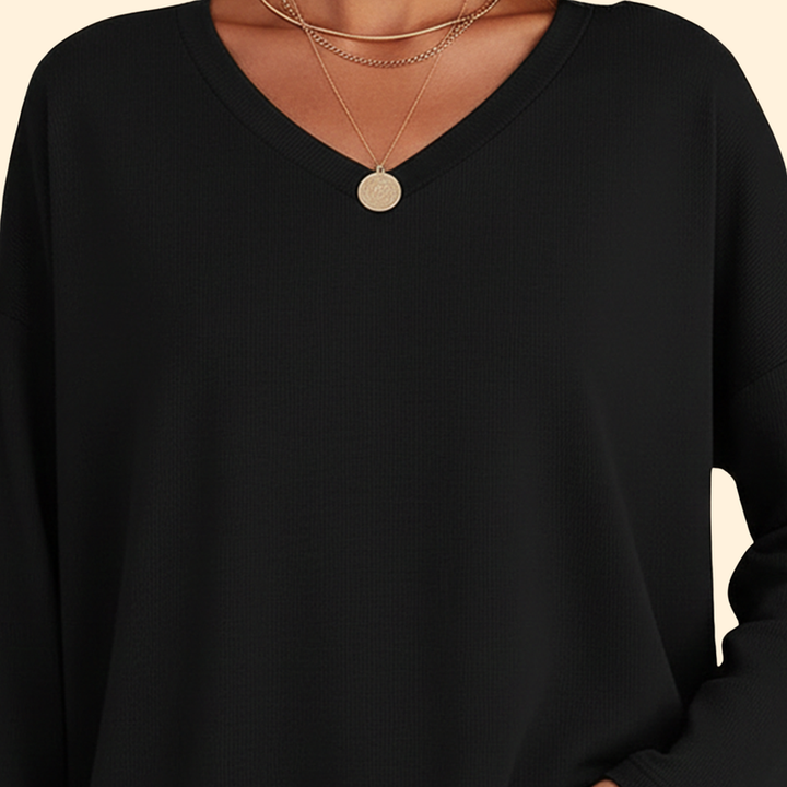 Women’s Oversized V-Neck T-Shirt with Long Sleeves