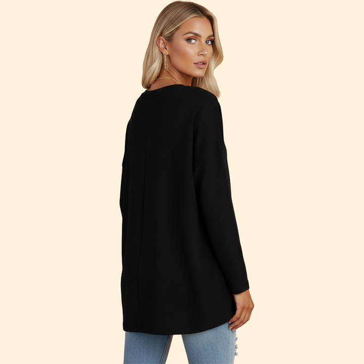Women’s Oversized V-Neck T-Shirt with Long Sleeves