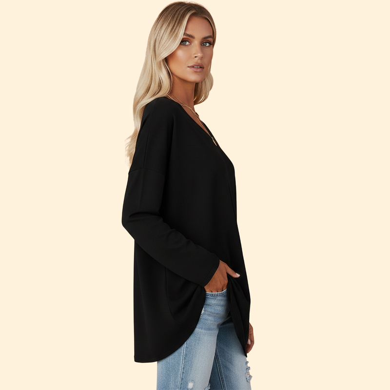 Women’s Oversized V-Neck T-Shirt with Long Sleeves