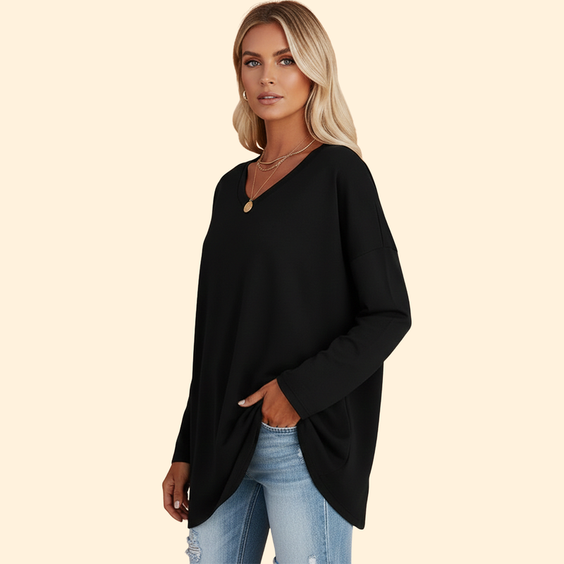 Women’s Oversized V-Neck T-Shirt with Long Sleeves