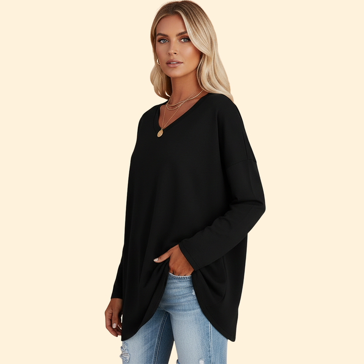 Women’s Oversized V-Neck T-Shirt with Long Sleeves