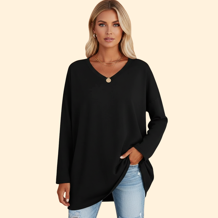 Women’s Oversized V-Neck T-Shirt with Long Sleeves