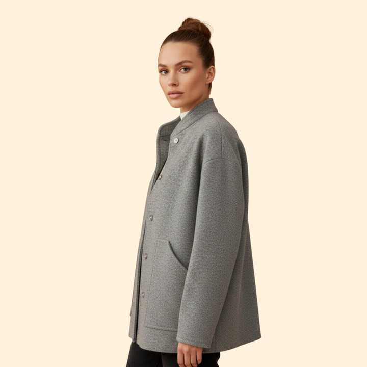 Women’s Oversized Wool Bomber Jacket with Snap Closure