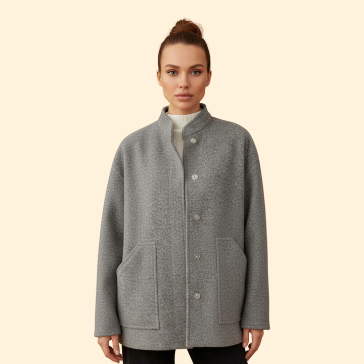 Women’s Oversized Wool Bomber Jacket with Snap Closure