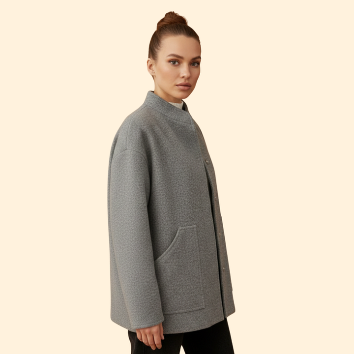 Women’s Oversized Wool Bomber Jacket with Snap Closure