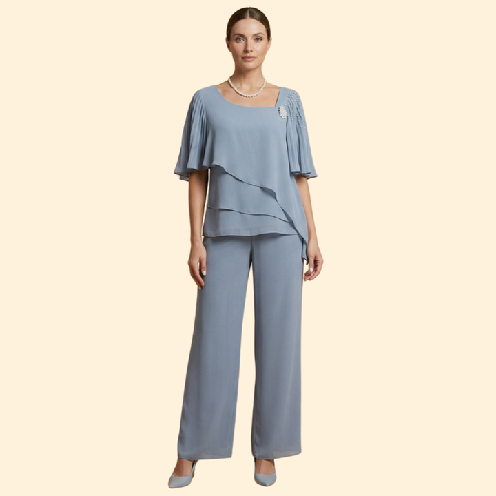 Women’s Pant Set with Layered Chiffon Top