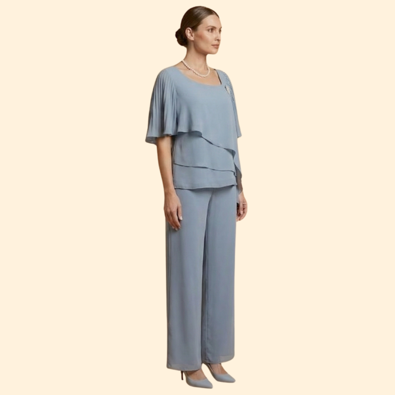 Women’s Pant Set with Layered Chiffon Top