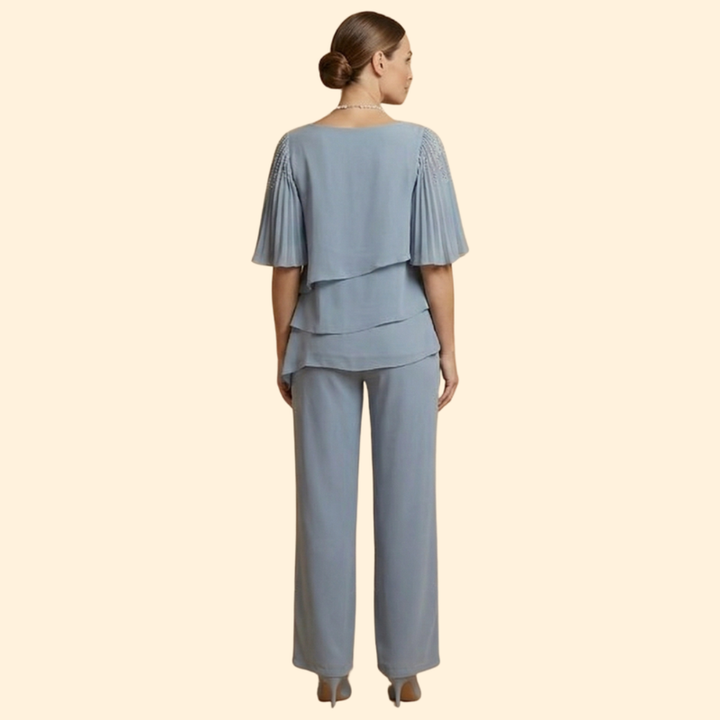 Women’s Pant Set with Layered Chiffon Top