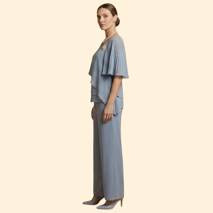 Women’s Pant Set with Layered Chiffon Top