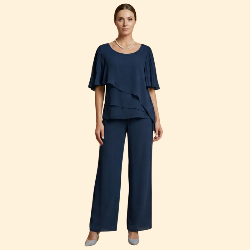 Women’s Pant Set with Layered Chiffon Top