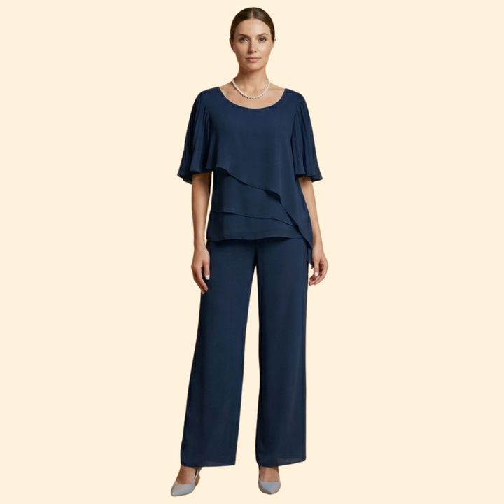 Women’s Pant Set with Layered Chiffon Top