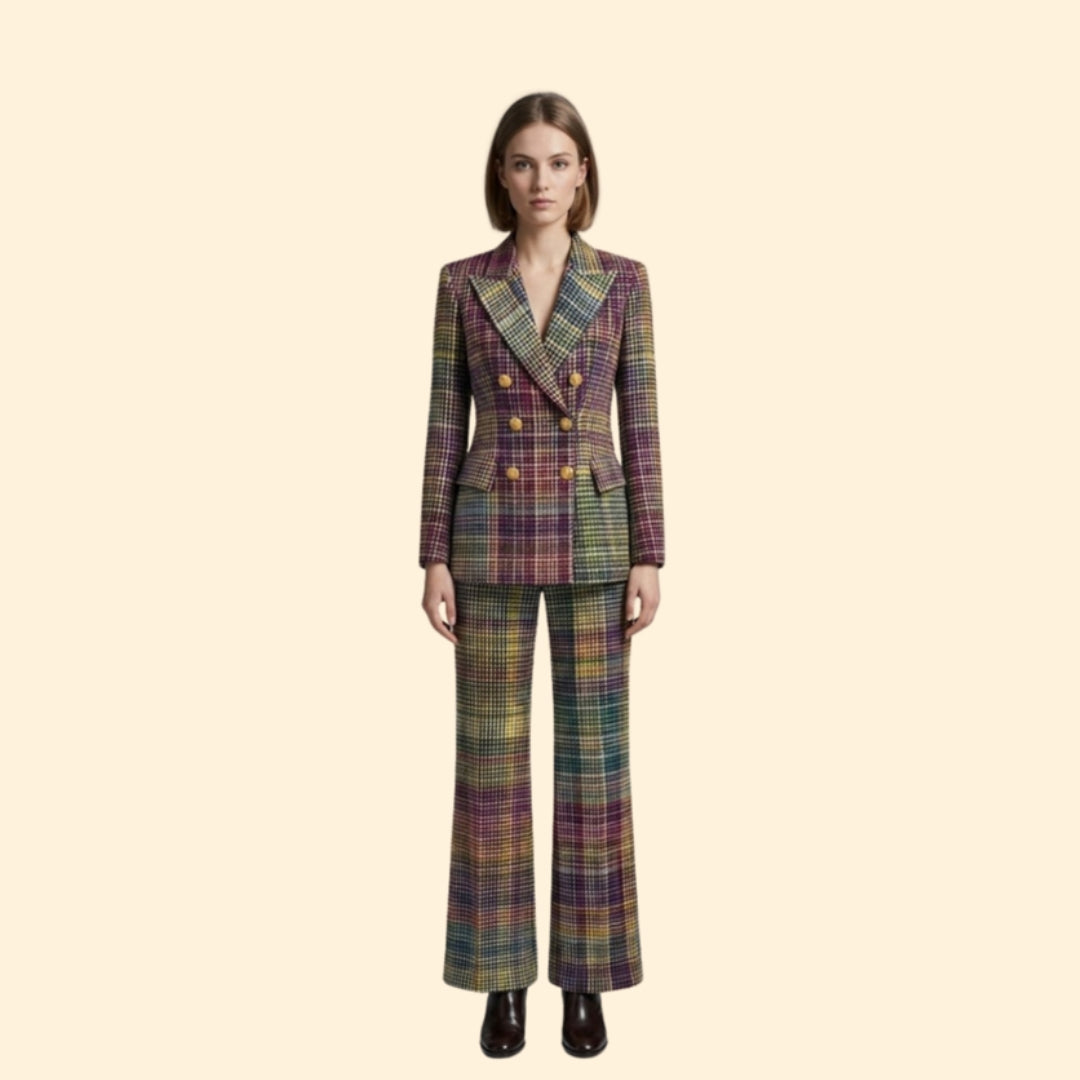 Formal Occasion Suit with Double-Breasted and Wide-Leg Pants