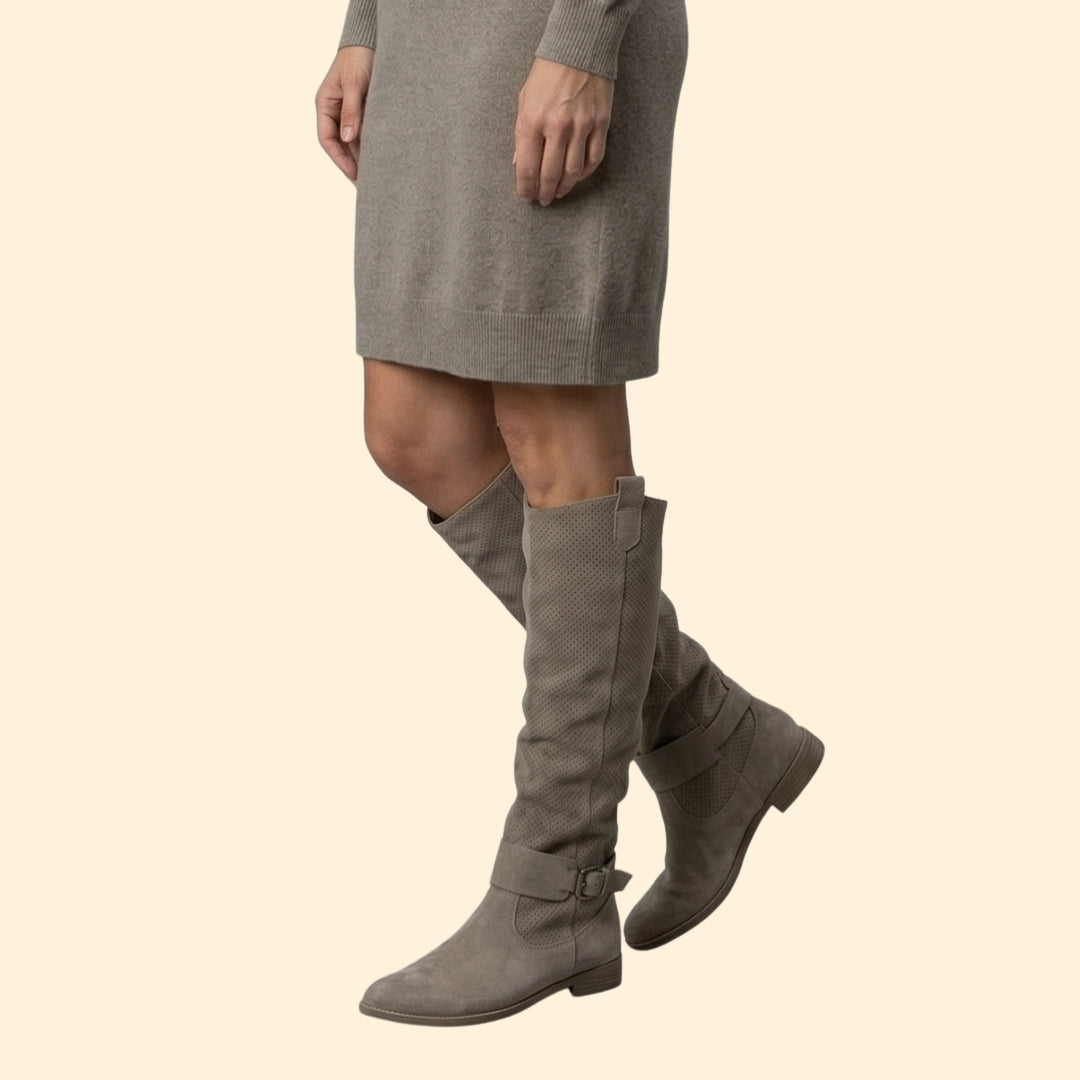 Women's Perforated Boots with Buckle