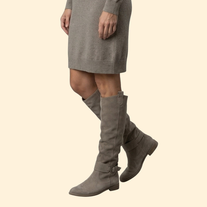Women's Perforated Boots with Buckle