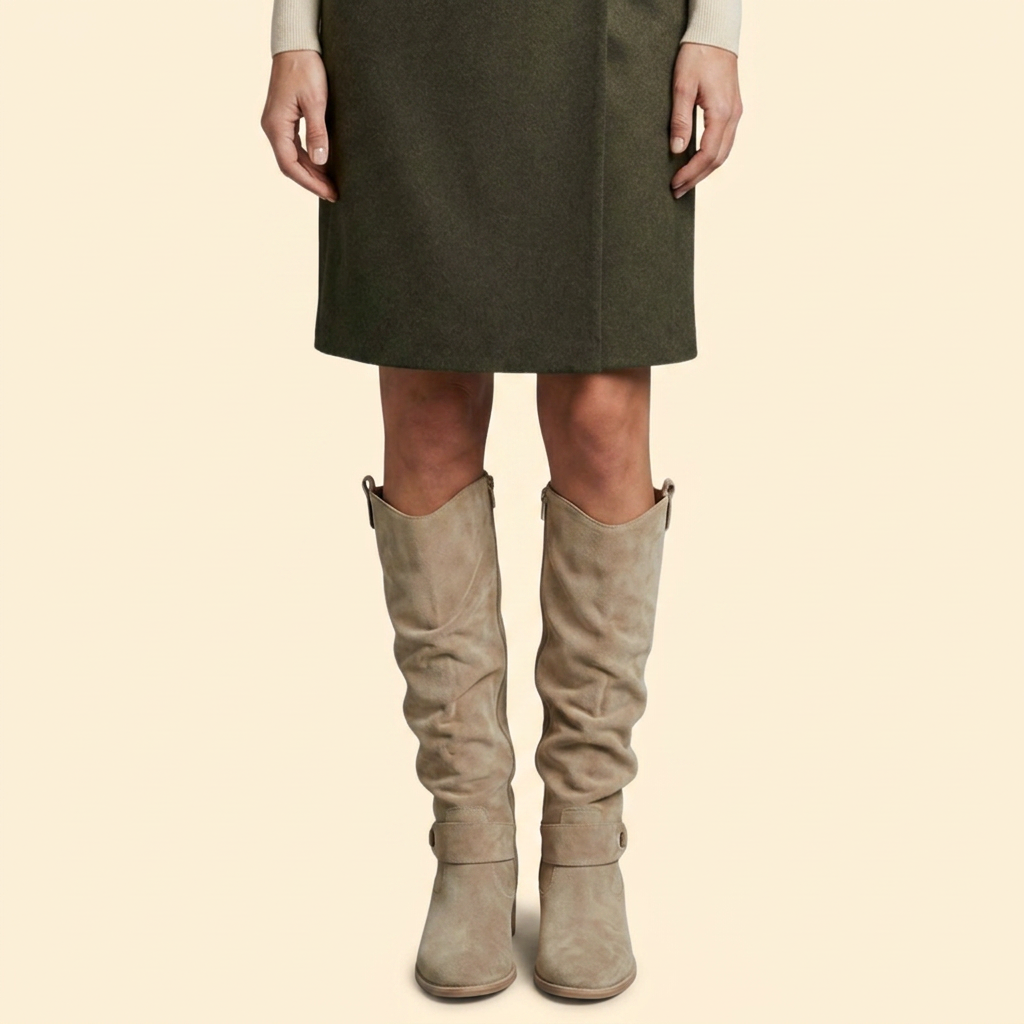 Women’s Perforated Knee-High Boots with Buckle