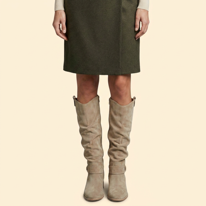 Women’s Perforated Knee-High Boots with Buckle