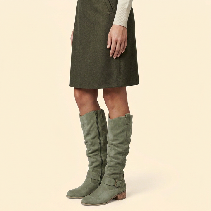 Women’s Perforated Knee-High Boots with Buckle