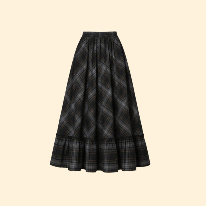 Women’s Plaid Maxi Skirt with Ruffled Hem