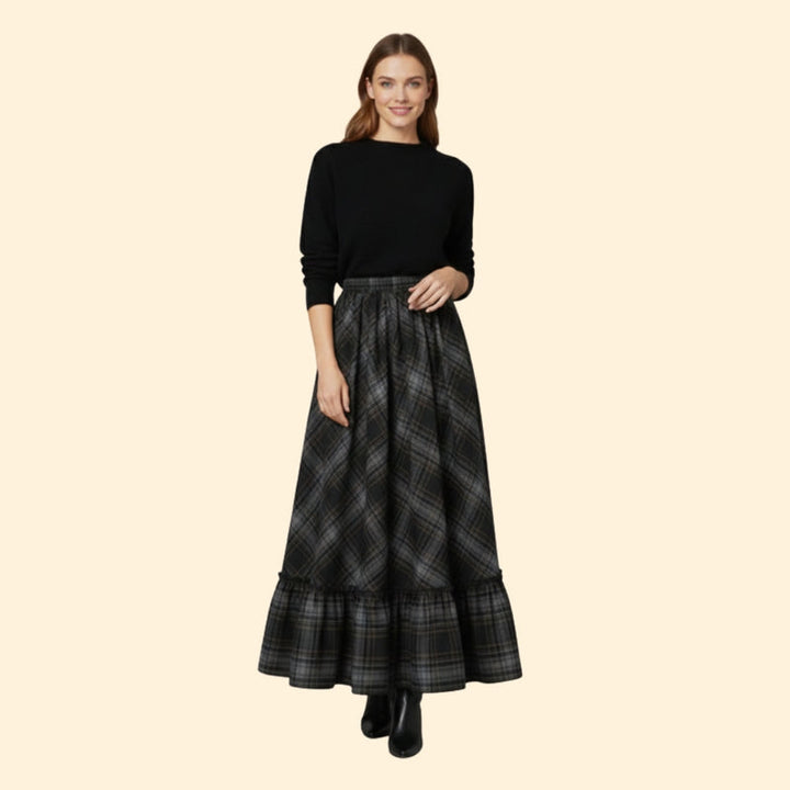 Women’s Plaid Maxi Skirt with Ruffled Hem