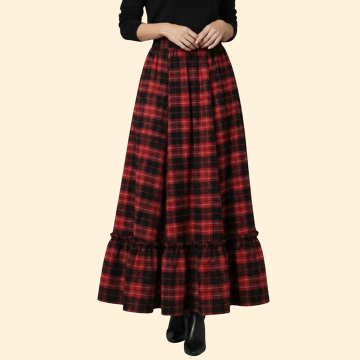 Women’s Plaid Maxi Skirt with Ruffled Hem