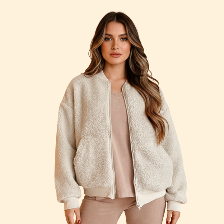 Women’s Fleece Bomber Jacket with Front Pockets