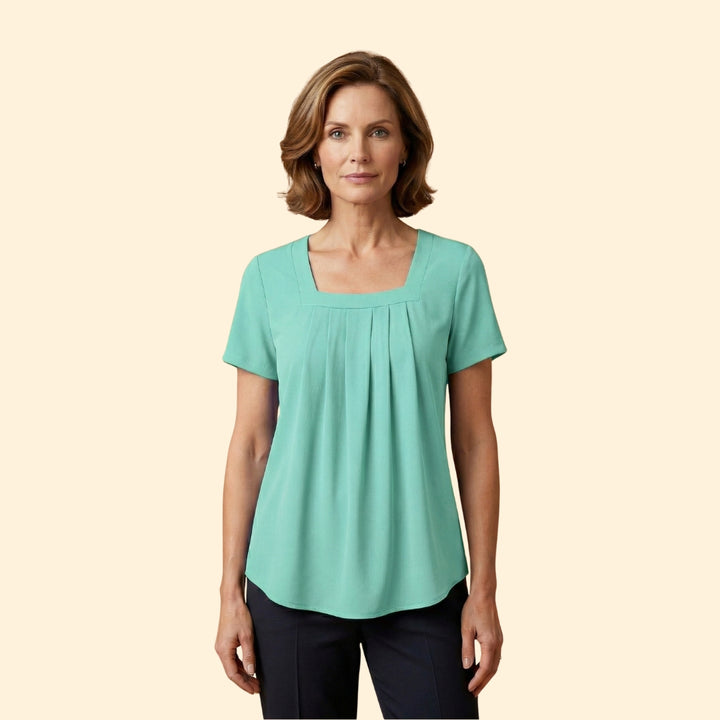 Women's Pleated Blouse Short Sleeve
