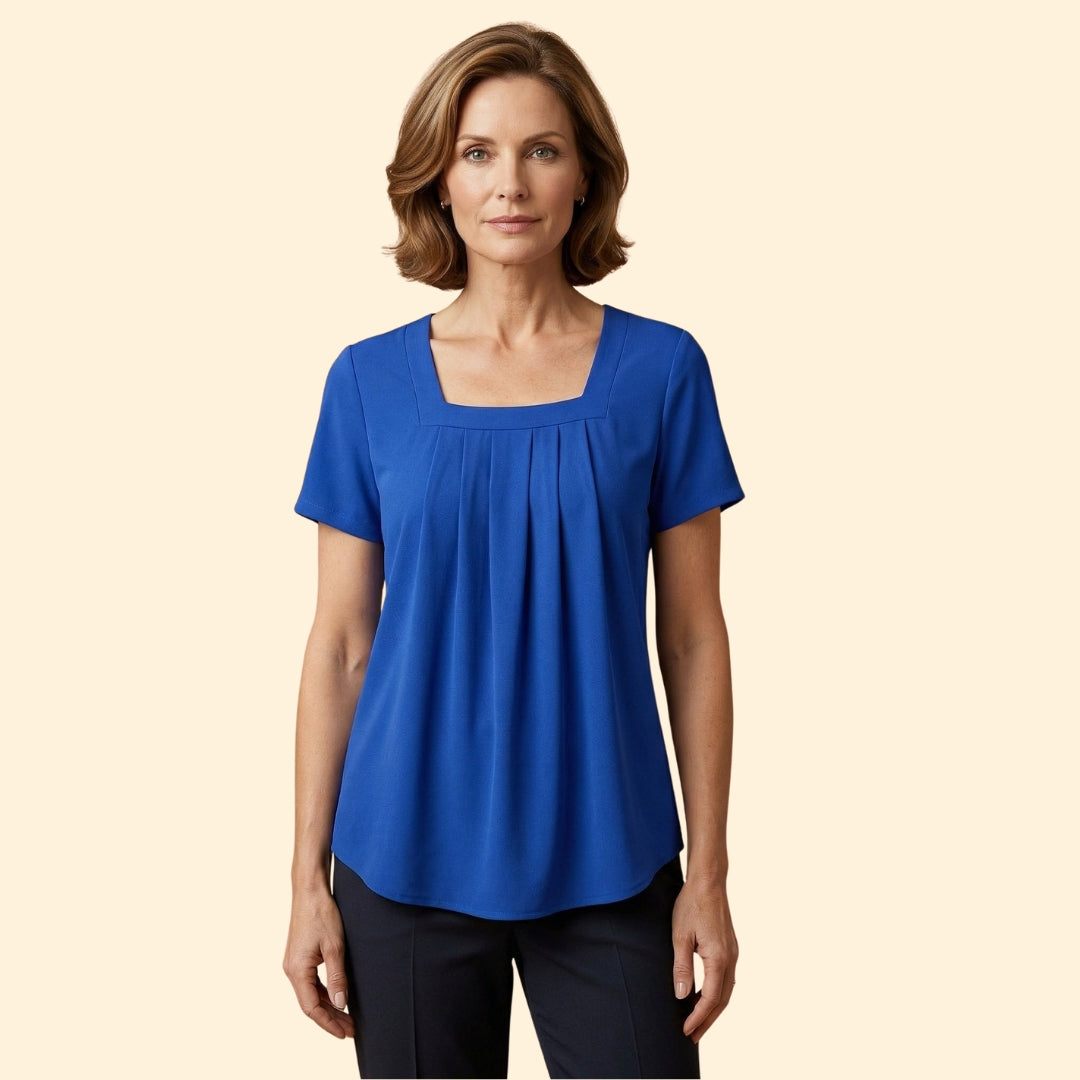 Women's Pleated Blouse Short Sleeve