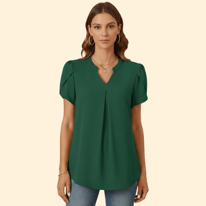 Women’s Pleated Blouse with Short Sleeves