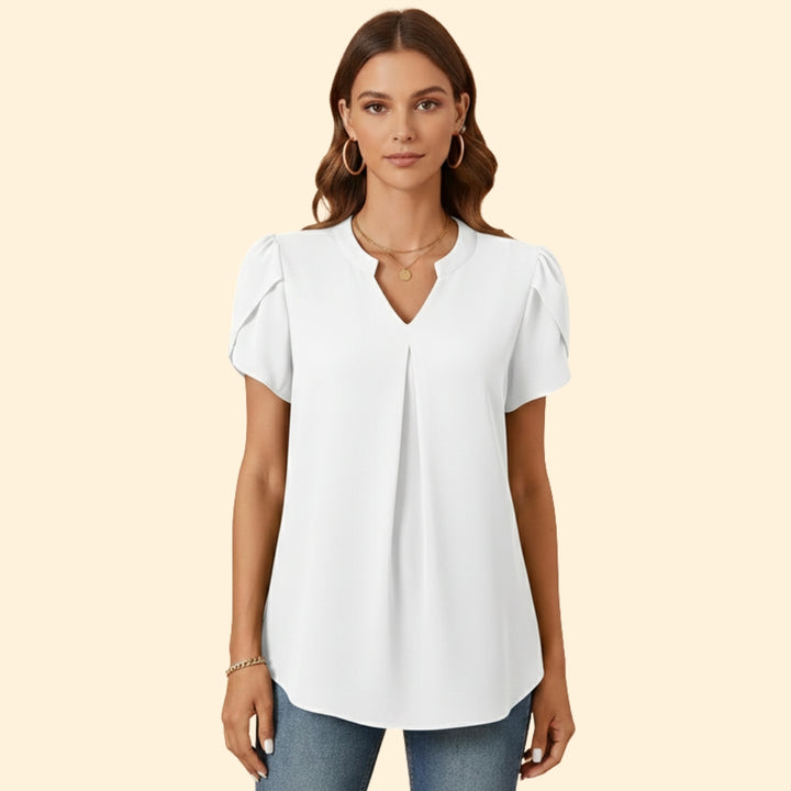 Women’s Pleated Blouse with Short Sleeves