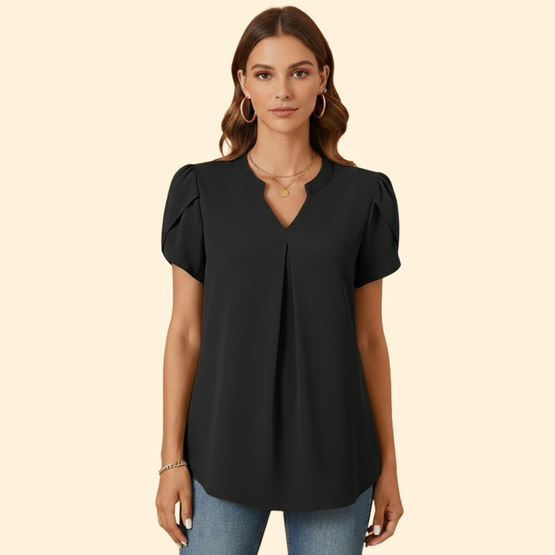 Women’s Pleated Blouse with Short Sleeves