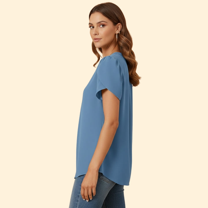 Women’s Pleated Blouse with Short Sleeves