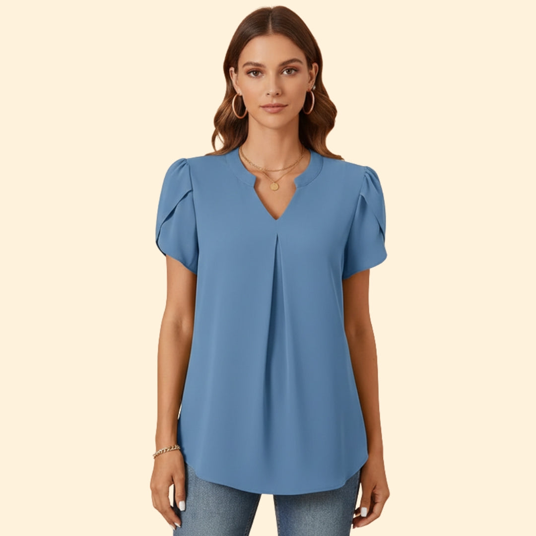 Women’s Pleated Blouse with Short Sleeves