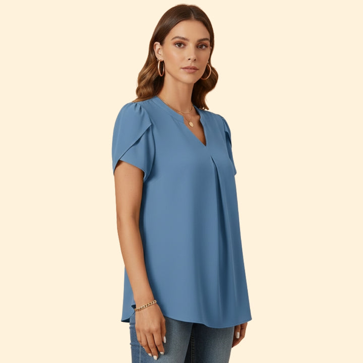 Women’s Pleated Blouse with Short Sleeves