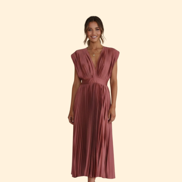 Women’s Pleated Dress with Deep V-Neck