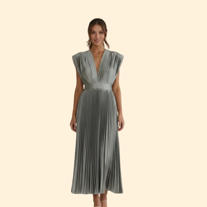 Women’s Pleated Dress with Deep V-Neck