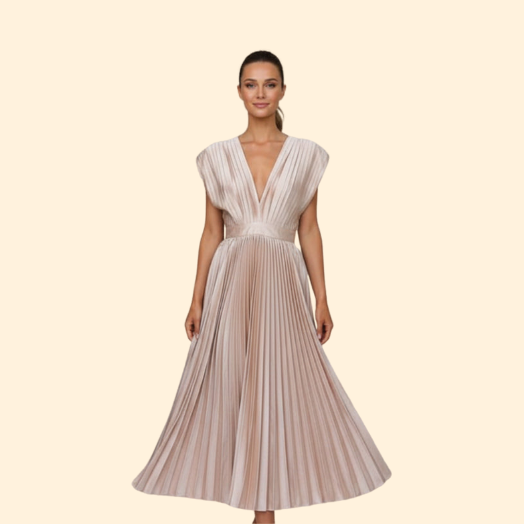 Women’s Pleated Dress with Deep V-Neck