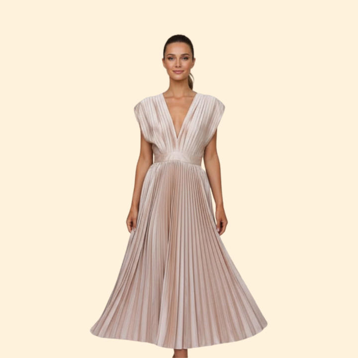Women’s Pleated Dress with Deep V-Neck