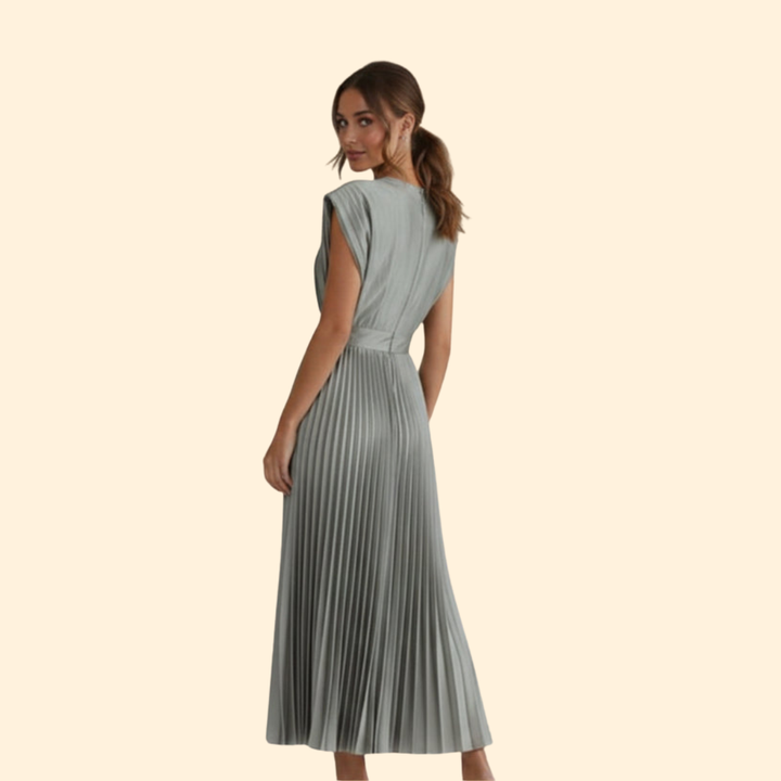 Women’s Pleated Dress with Deep V-Neck