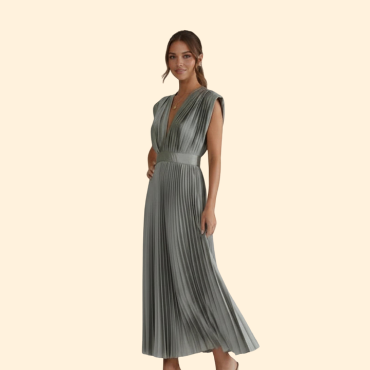 Women’s Pleated Dress with Deep V-Neck