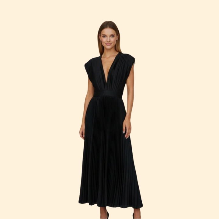 Women’s Pleated Dress with Deep V-Neck
