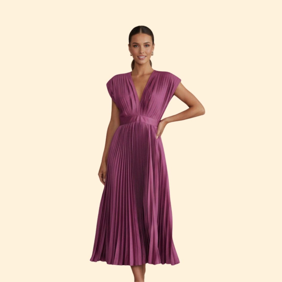 Women’s Pleated Dress with Deep V-Neck