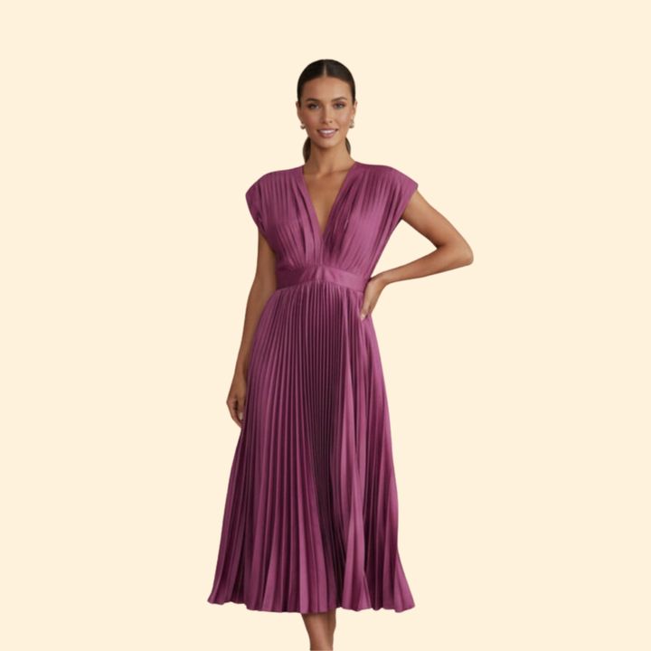 Women’s Pleated Dress with Deep V-Neck