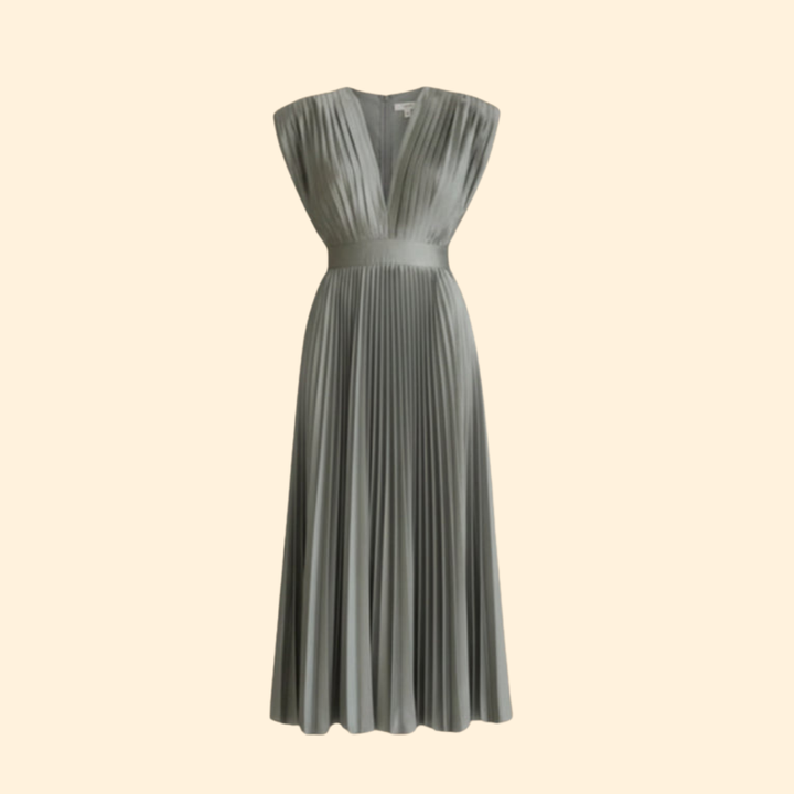 Women’s Pleated Dress with Deep V-Neck