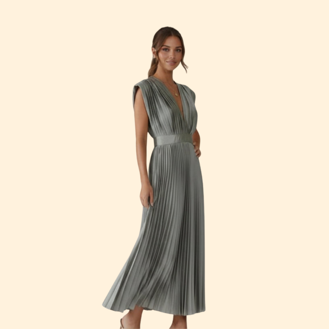 Women’s Pleated Dress with Deep V-Neck