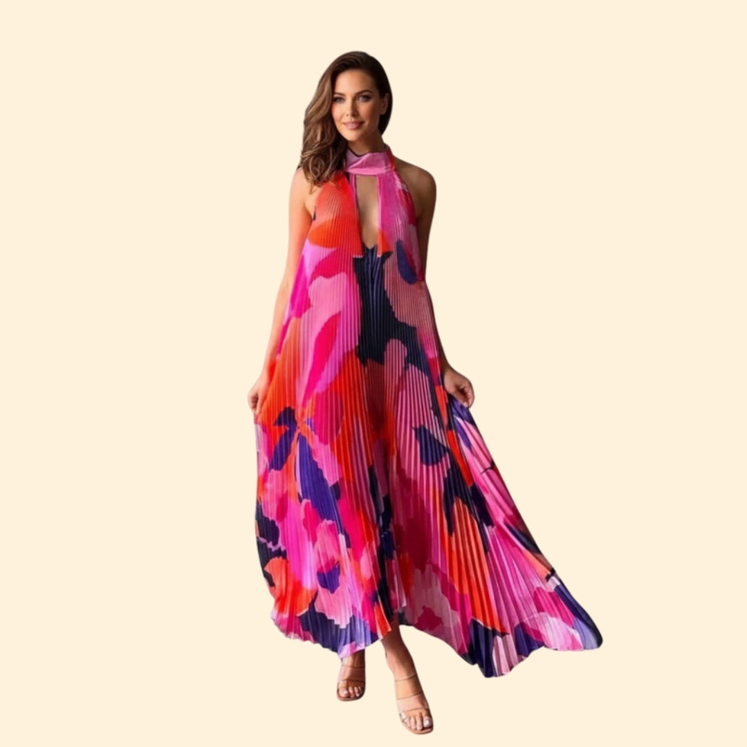 Women’s Pleated Dress with Halter Neck