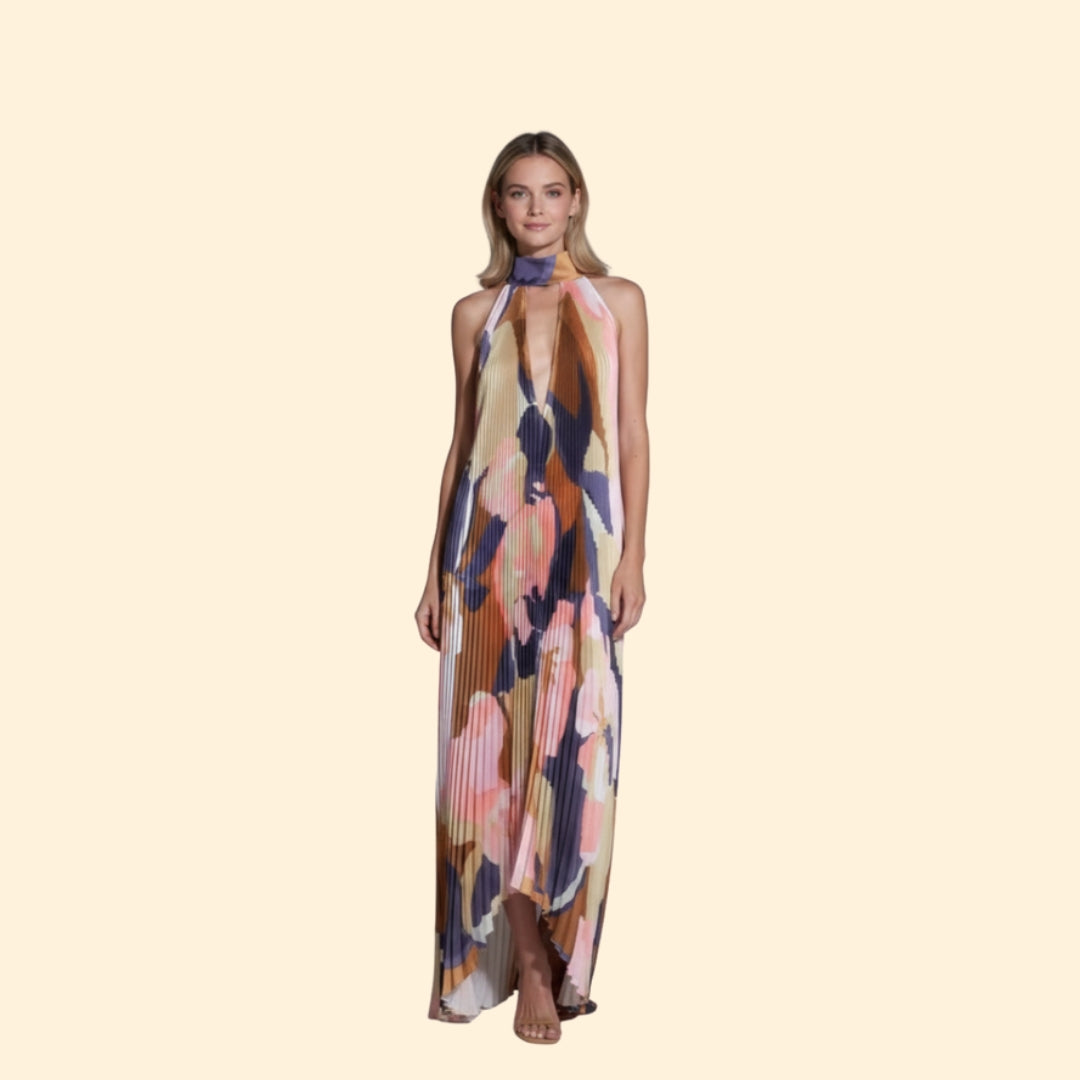 Women’s Pleated Dress with Halter Neck