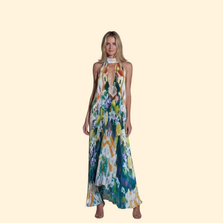 Women’s Pleated Dress with Halter Neck