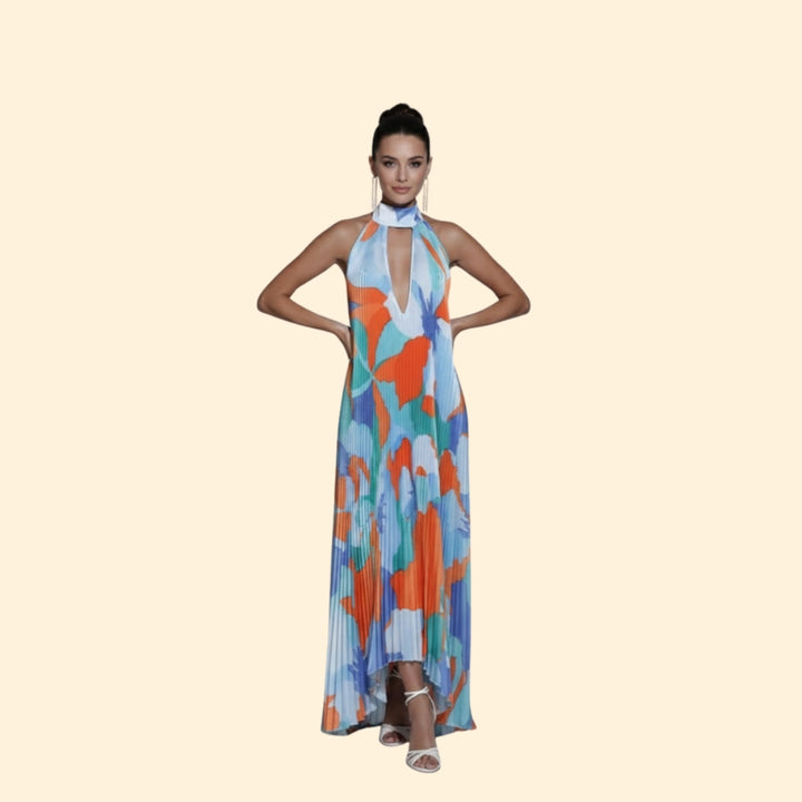Women’s Pleated Dress with Halter Neck