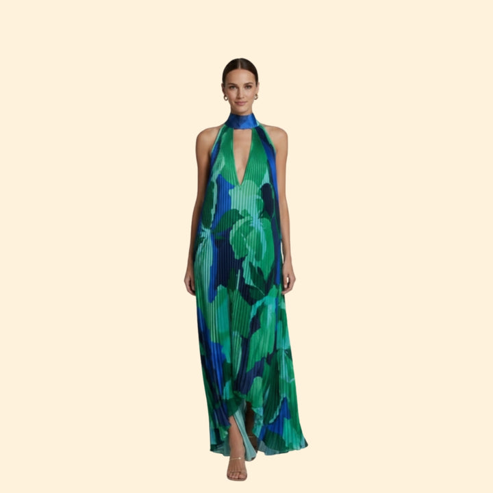 Women’s Pleated Dress with Halter Neck